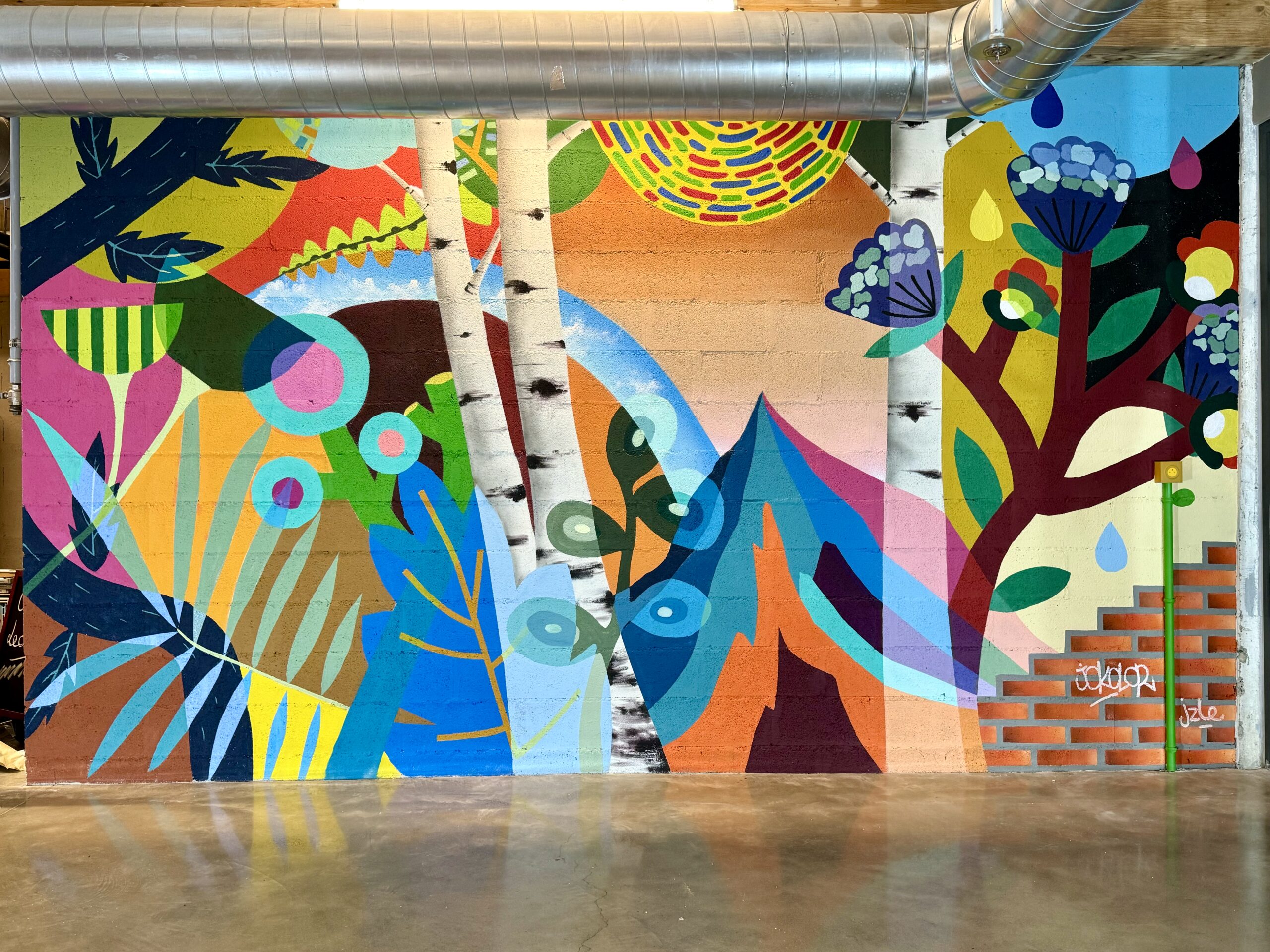 Vue frontale du mur finalisé – Fresque collective aux Halles de la Cartoucherie, Toulouse